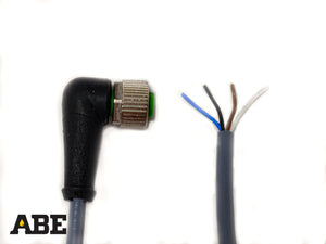 CABLE, SENSOR, 4 WIRE X 7 METER, 12 MM FEMALE X PIGTAIL, RIGHT ANGLE PLUG